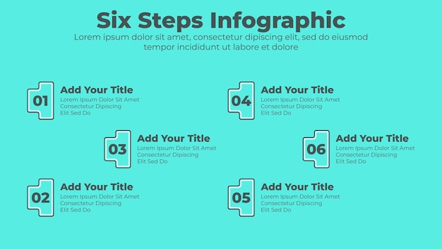 Modelo de apresentação de infográfico de negócios de design mínimo de 6 etapas ou opções