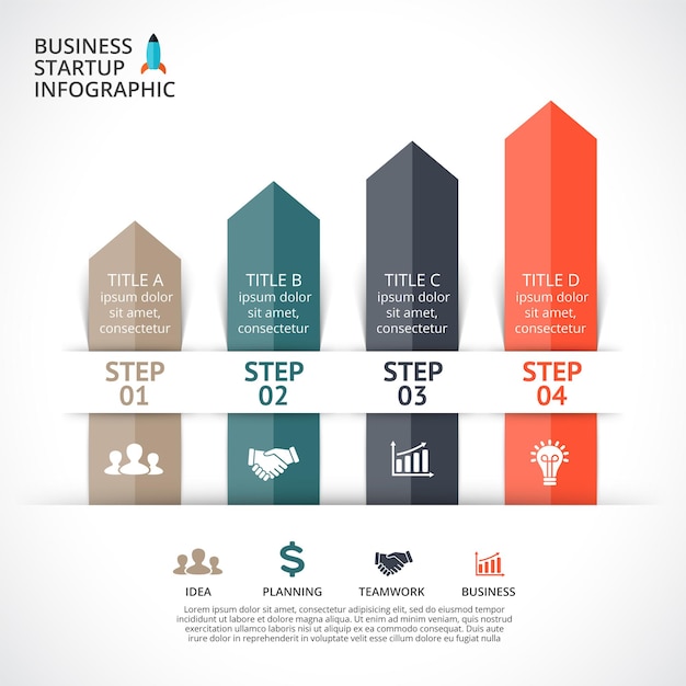 Modelo de apresentação de infográfico de vetores de setas diagrama de 4 etapas partes