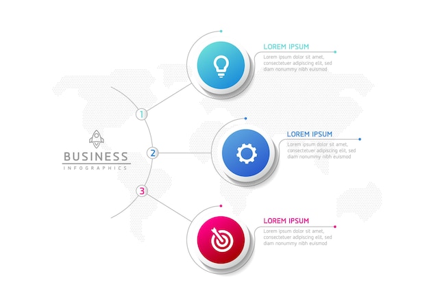 Modelo de apresentação de negócios de infografia vetorial com interconexão circular com 3 opções