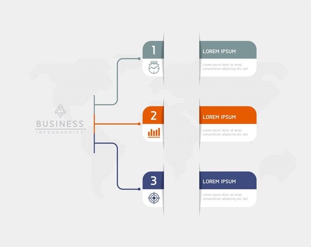 Vetor modelo de apresentação de negócios de infografia vetorial conectado com 3 opções