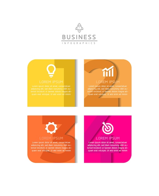 Modelo de apresentação de negócios de infografia vetorial conectado com 4 opções