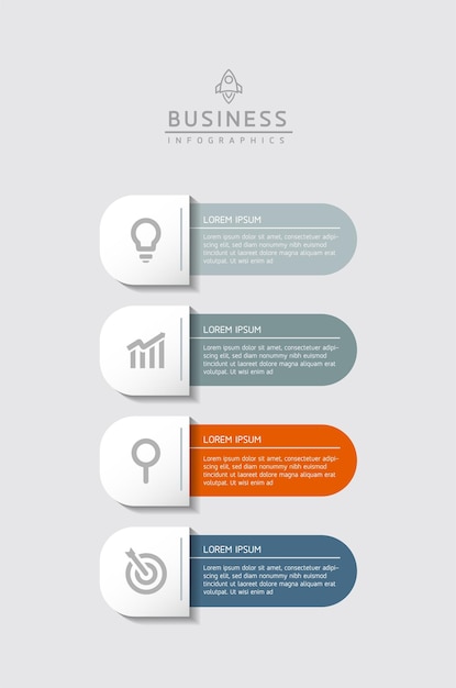 Vetor modelo de apresentação de negócios de infografia vetorial conectado com 4 opções