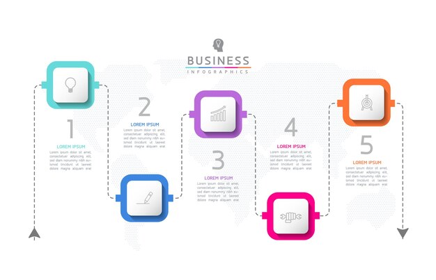 Vetor modelo de apresentação de negócios de infografia vetorial conectado com 5 opções