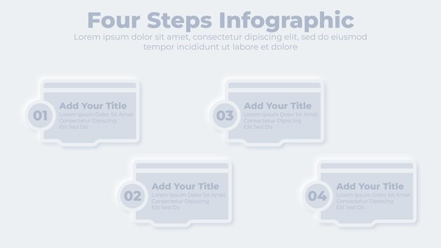 Modelo de apresentação infográfico de 4 etapas ou opções de negócios neumórficos