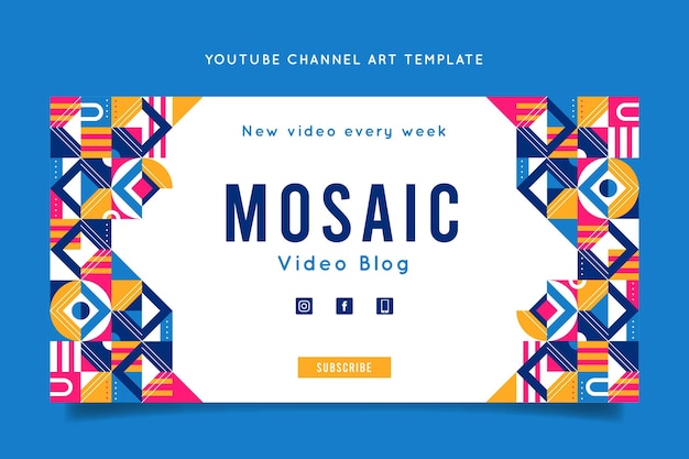 Modelo de arte do canal do youtube em mosaico plano