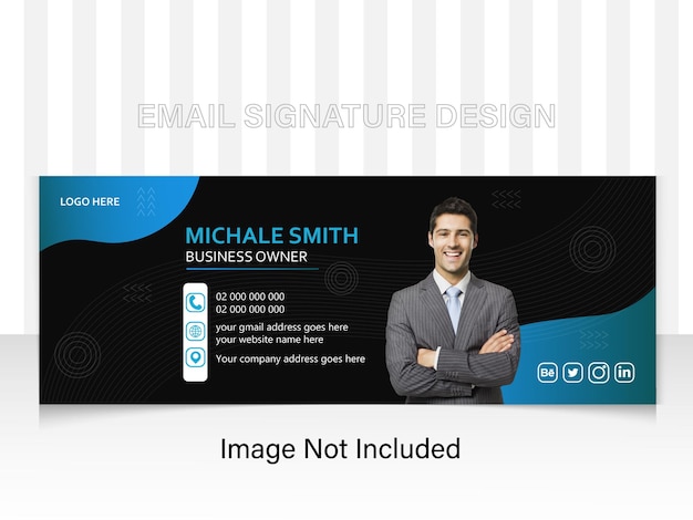 Vetor modelo de assinatura de e-mail comercial com perfil digital