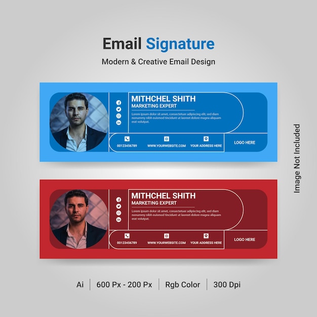 Modelo de assinatura de e-mail moderno corporativo e rodapé de e-mail ou design de capa de mídia social pessoal