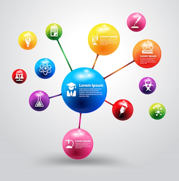 Modelo, de, átomo, com, química, e, ciência, ícone, educação, conceito