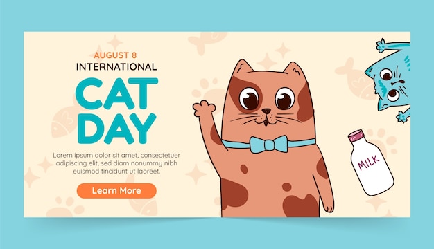 Modelo de bandeira do Dia Internacional do Gato desenhado à mão
