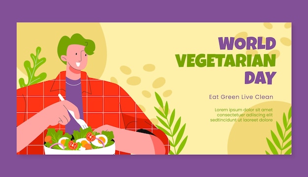 Modelo de bandeira horizontal do dia vegetariano do mundo plano