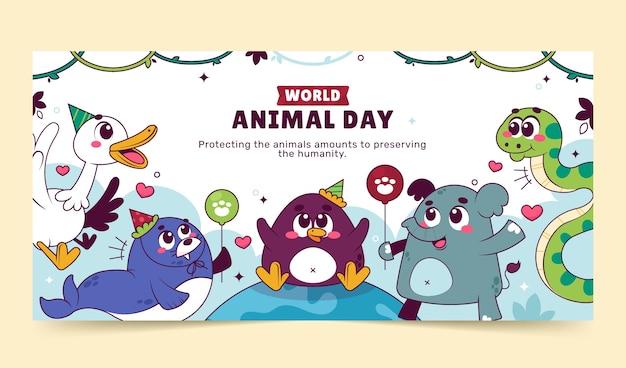 Modelo de bandeira horizontal para a celebração do Dia Mundial dos Animais