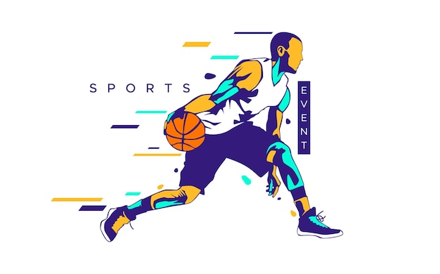 Modelo de bandeira para a celebração esportiva nacional fundo silhuetas coloridas atletas de basquete