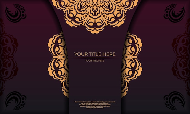 Modelo de banner borgonha com ornamentos vintage e lugar para o seu texto design de convite pronto para impressão com ornamento de mandala