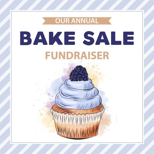 Modelo de banner Charity Bake Sale com bolinho.