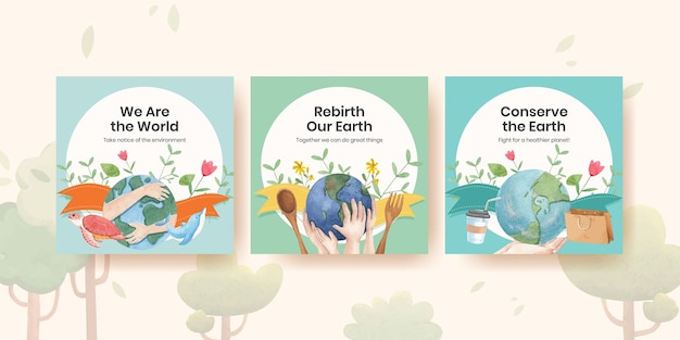 Modelo de banner com conceito do Dia Mundial do Meio Ambiente, estilo aquarela