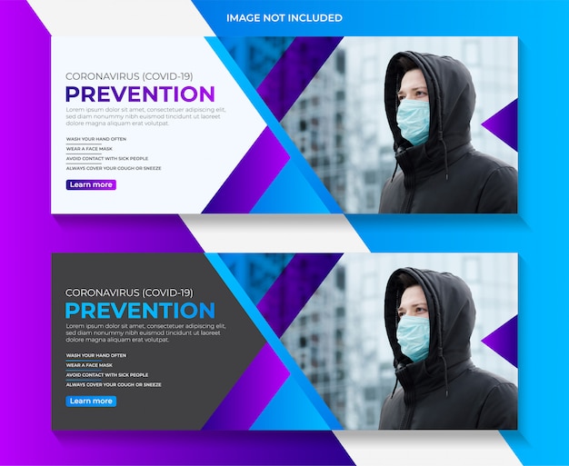 Modelo de banner da web de aviso de prevenção de coronavírus covid-19