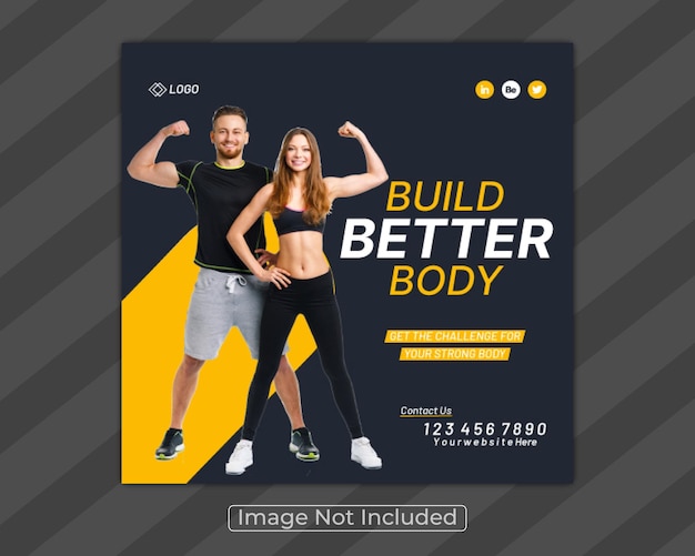 Modelo de banner da web de design de postagem de mídia social de academia e fitness