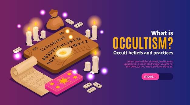 Modelo de banner da web de ocultismo isométrico