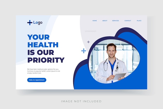 Modelo de banner da Web de página de destino de saúde médica e vetor premium