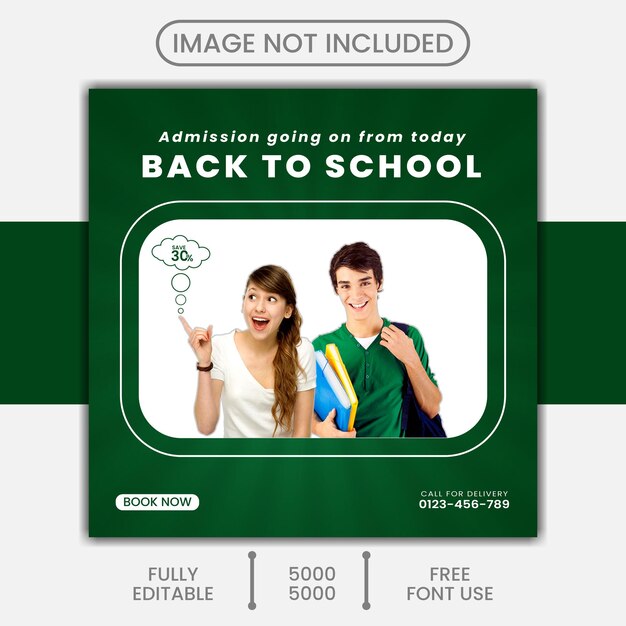Modelo de banner da web de postagem de mídia social da praça de educação de admissão escolar simples