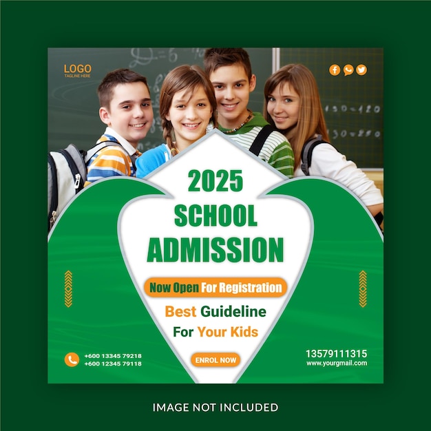 Modelo de banner da web de postagem de mídia social de admissão de educação escolar