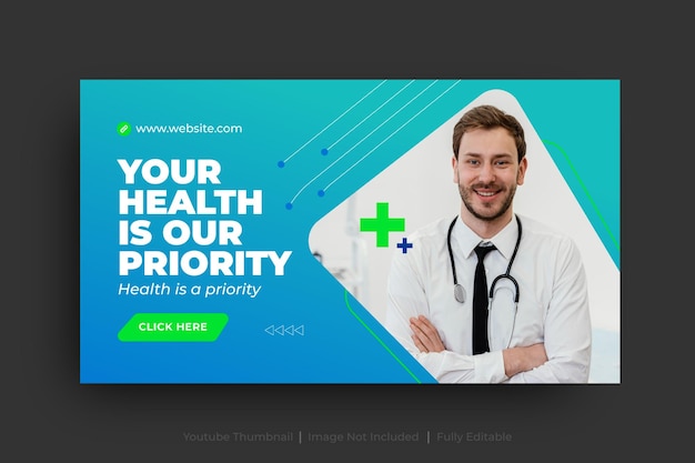 Modelo de banner da web de saúde médica em miniatura do youtube