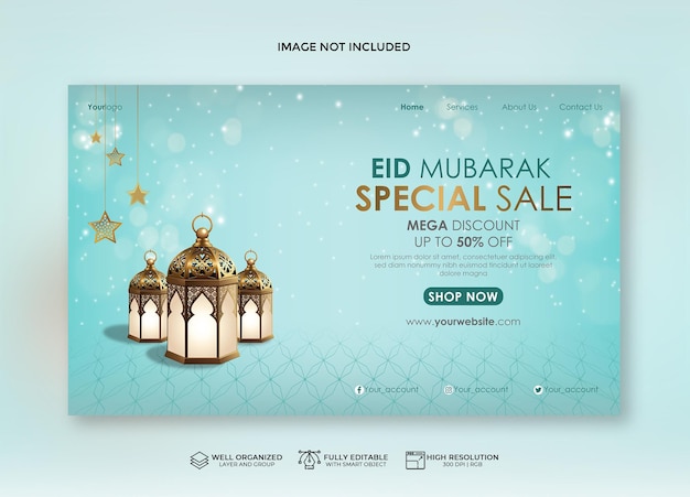 Modelo de banner da web de venda especial eid mubarak