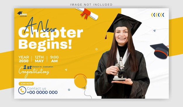Modelo de banner da web promocional da cerimônia de formatura
