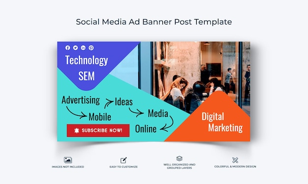 Modelo de banner de anúncio de marketing digital no facebook