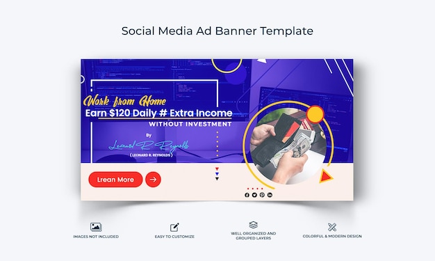 Vetor modelo de banner de anúncio do facebook para ganhar dinheiro online