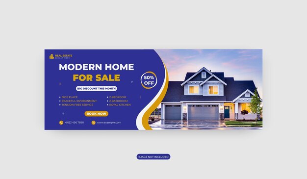 Modelo de banner de capa de facebook de casa de propriedade imobiliária