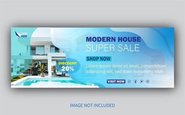 Modelo de banner de capa de Facebook de mídia social de super venda de casa moderna