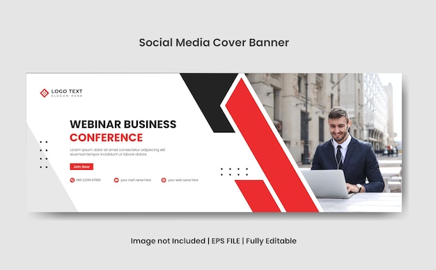 Modelo de banner de capa de mídia social de conferência de negócios webinar ou modelo de banner da web