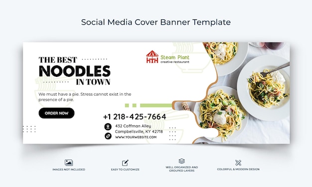 Modelo de banner de capa do facebook de menu de comida de restaurante vetor premium