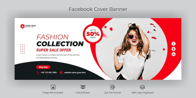 Modelo de banner de capa do facebook de mídia social de venda de moda