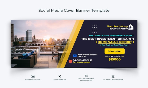 Modelo de banner de capa do facebook de mídia social imobiliária premium vector