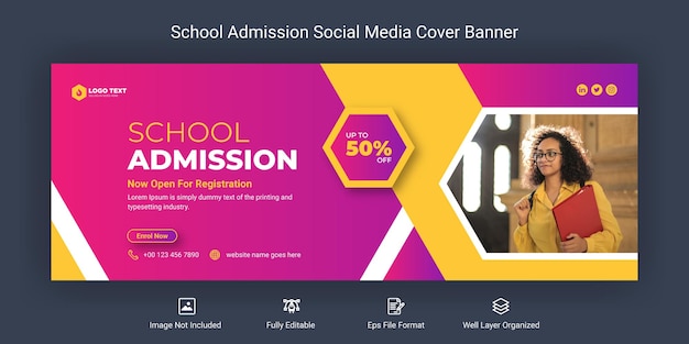 Modelo de banner de capa do facebook para admissão escolar nas redes sociais