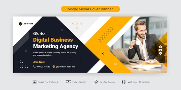 Modelo de banner de capa do Facebook para agências de marketing digital