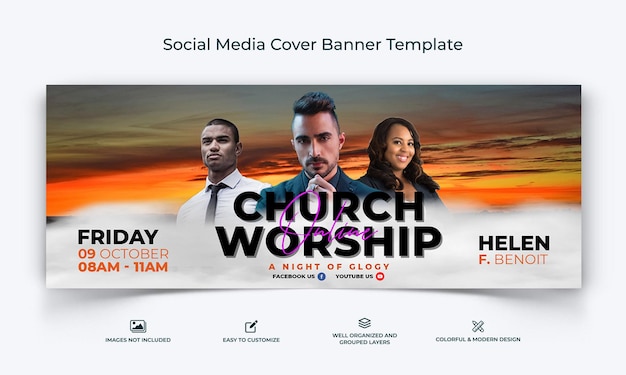 Modelo de banner de capa do Facebook para mídia social da Igreja Premium Vector
