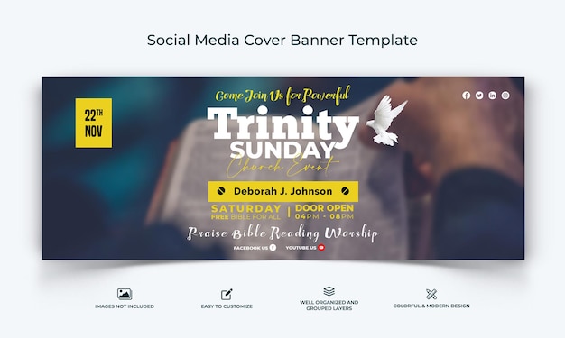 Modelo de banner de capa do facebook para mídia social da igreja premium vector