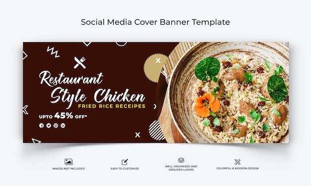 Vetor modelo de banner de capa do facebook para mídia social de alimentos vetor premium