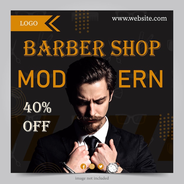 Vetor modelo de banner de cartaz de barbearia design plano