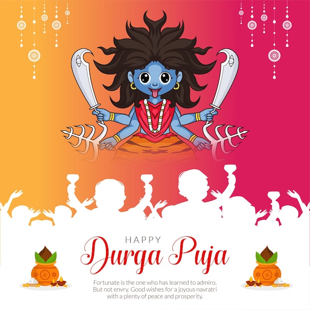 Modelo de banner de celebração do festival hindu feliz durga puja