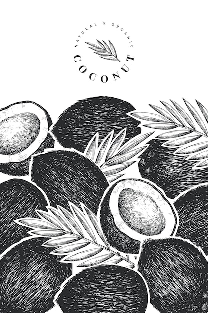 Modelo de banner de coco com folhas de palmeira