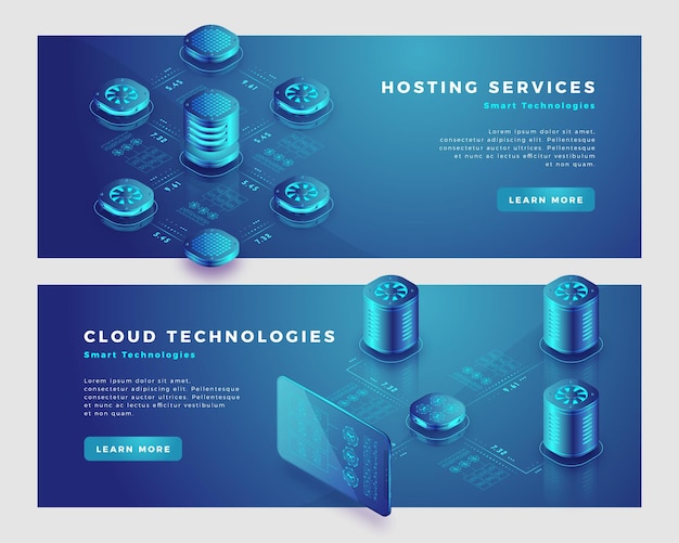 Modelo de banner de conceito de tecnologia de nuvem e serviços de hospedagem