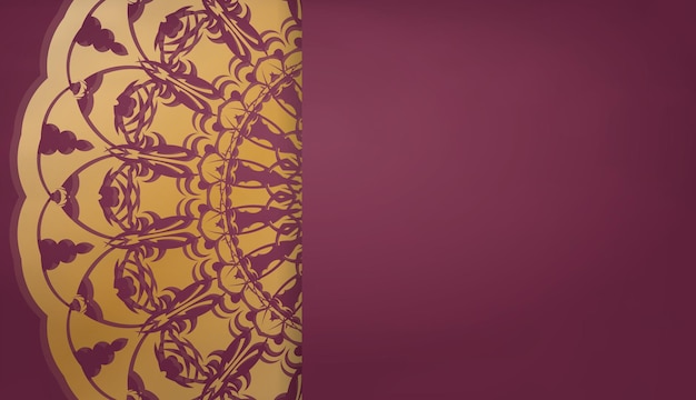 Modelo de banner de cor Borgonha com ornamento abstrato de ouro para design sob seu logotipo ou texto