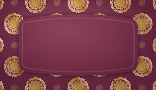 Modelo de banner de cor Borgonha com padrão ouro vintage para design sob o seu texto