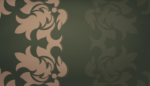 Modelo de banner de cor verde com ornamento mandala marrom para design de logotipo