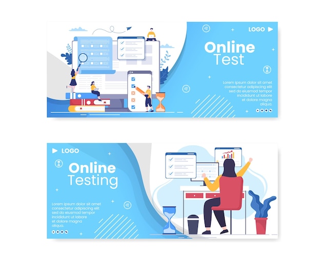 Modelo de banner de curso de teste on-line ilustração de design plano editável de fundo quadrado para mídia social, e-learning e conceito de educação