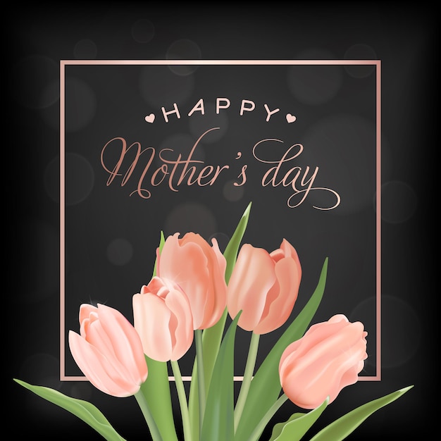 Modelo de banner de dia das mães com flores de tulipas. cartão floral do feriado do dia das mães para flyer, folheto, modelo de desconto de primavera de venda. ilustração vetorial
